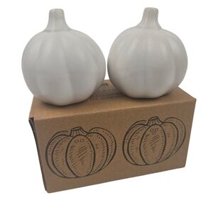 NIB Talking Tables Pumpkin Shaped Salt & Pepper Shakers White